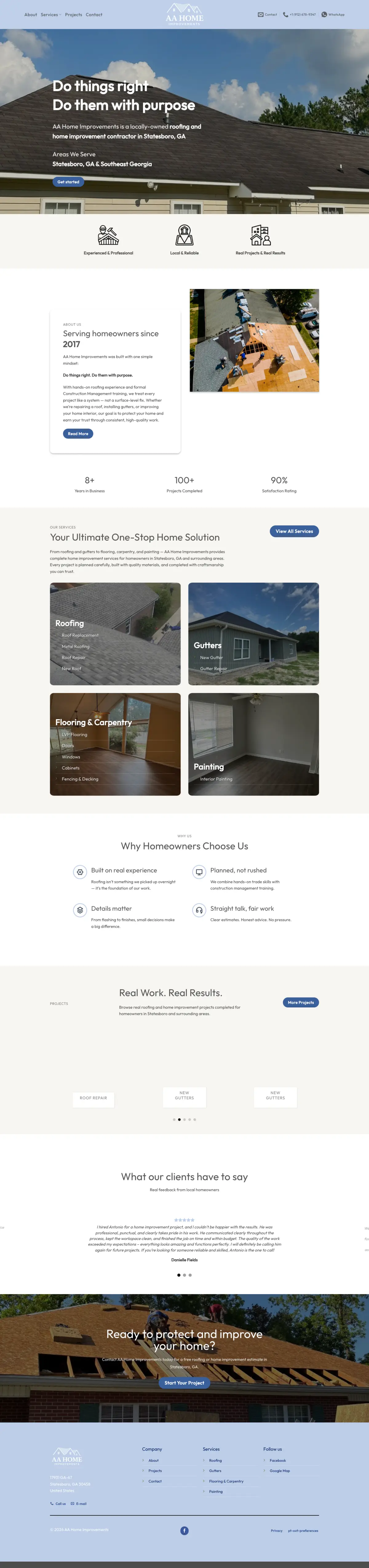 AA Home Improvements 首页完整截图,桌面端