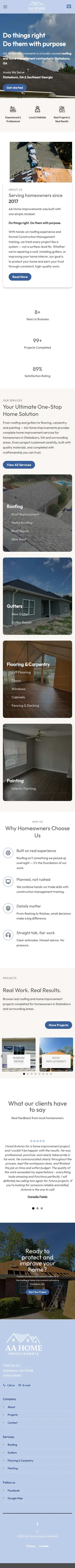 AA Home Improvements 首页完整截图,移动端