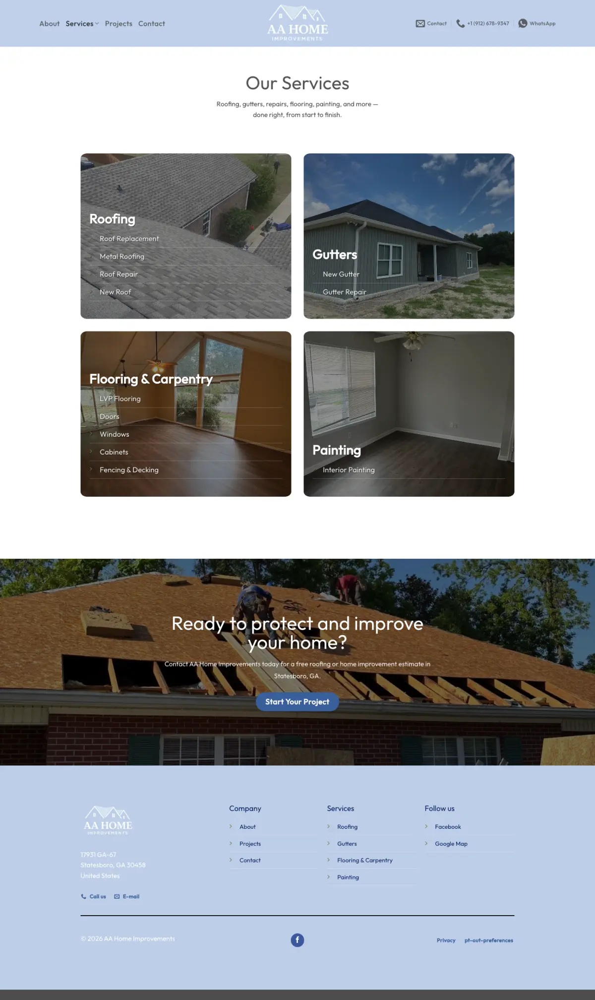 AA Home Improvements 服务页面