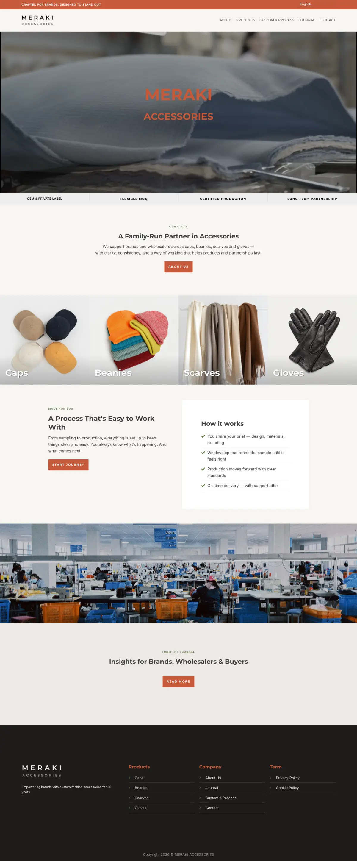 Meraki Accessories 首页完整截图,桌面端