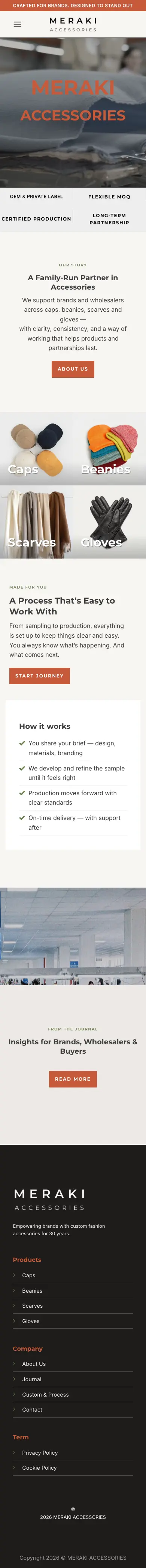 Meraki Accessories 首页完整截图,移动端