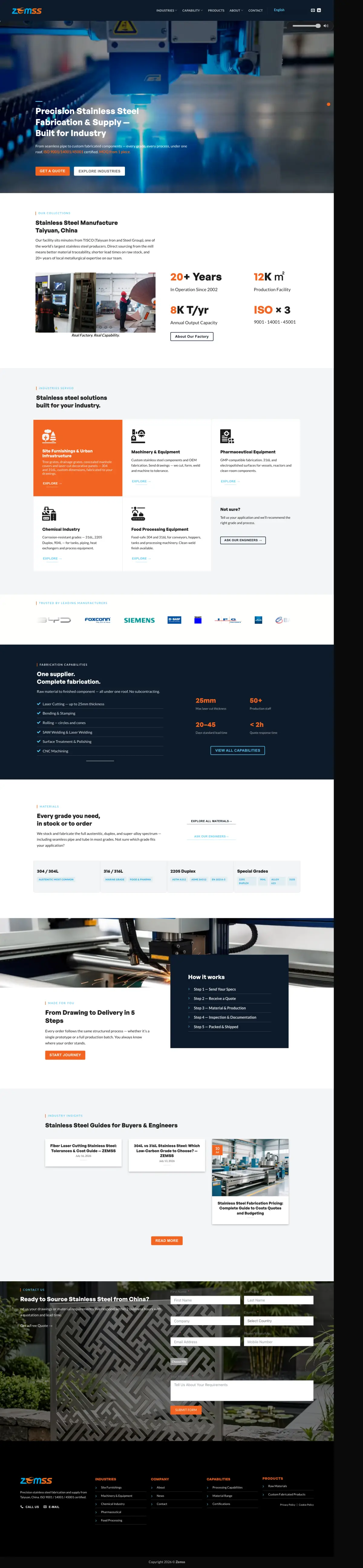 ZEM Steel 首页完整截图,桌面端